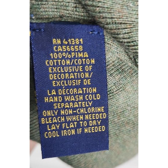 Polo Ralph Lauren Men's Sz. L Green Pima Cotton V Neckline Sweater - Picture 4 of 5